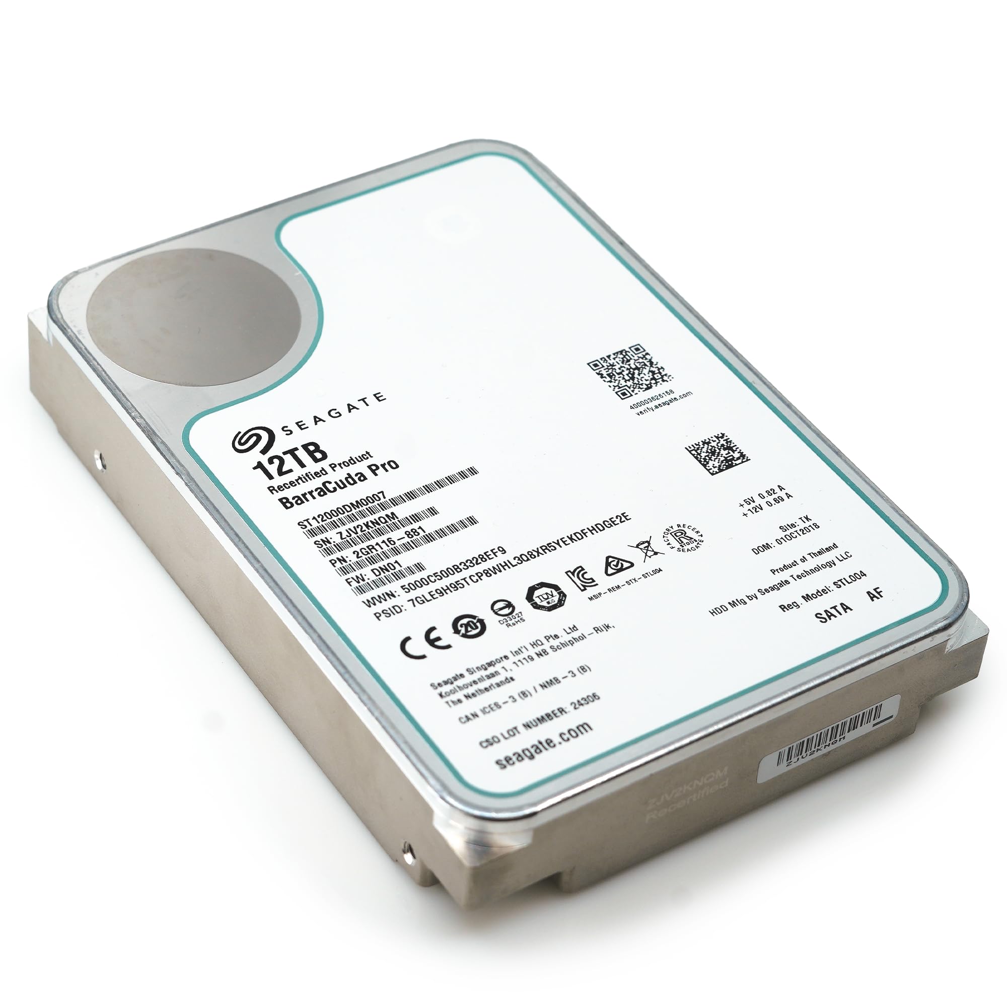 Seagate Barracuda Pro 12 TB ST12000DM0007 intern Festplatte (8, 9 cm (3, 5 Zoll), 7200 u/min, 256 MB Cache, SATA 6 Gb/s, Silber) (Generalüberholt)