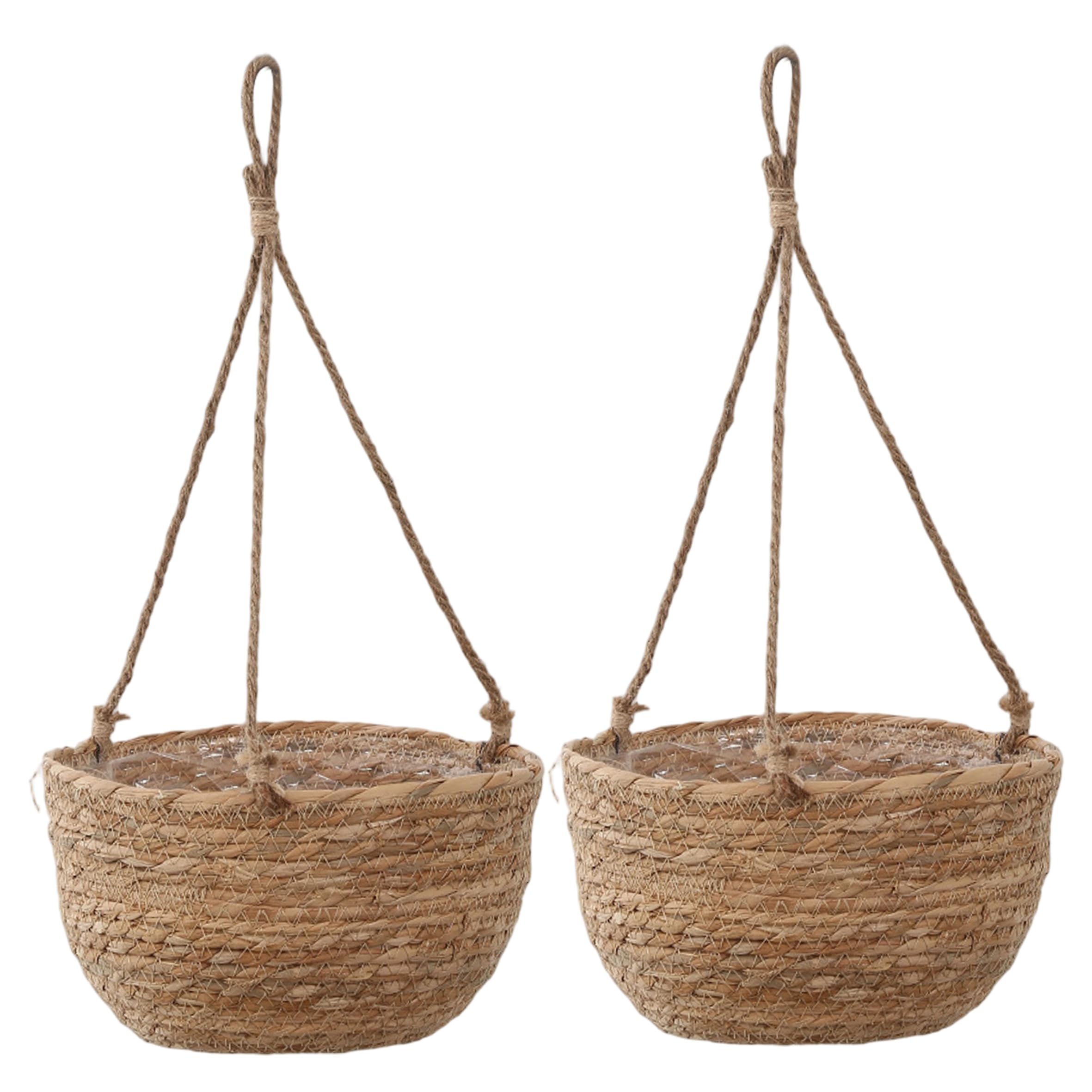 Ngbbby Hanging Baskets, 2Pcs Hanging Flower Pot, Small Garden Pots for Outside, Straw Planter Basket Set, S