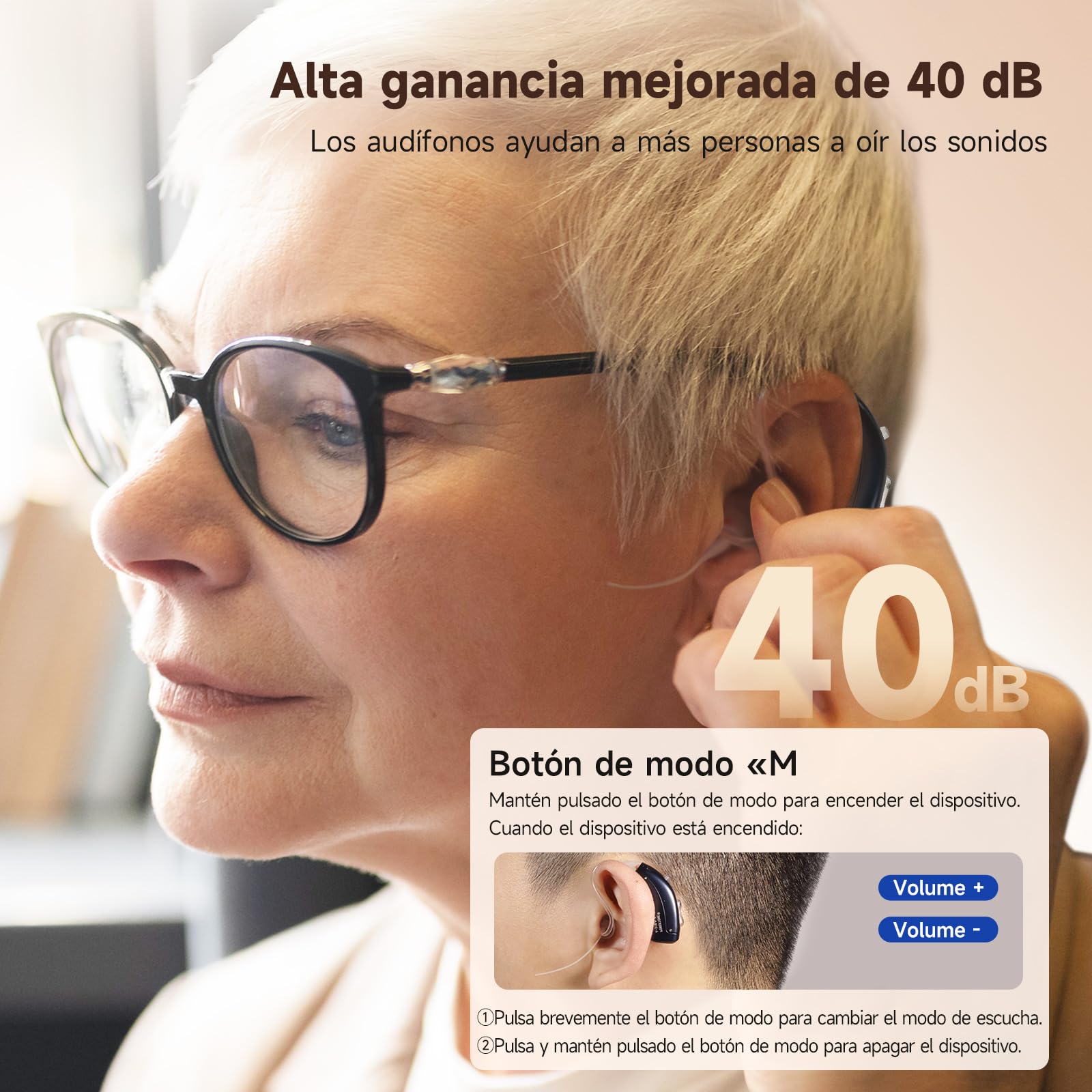 Aparato para personas mayores con sonido claro, recargable, volumen y modos ajustables (A318)