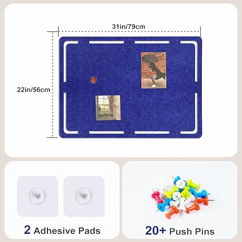 Miniatura 2 de SEG Direct Tablero de anuncios, tablero de corcho de fieltro grande de 31 x 22 pulgadas, tablero de anuncios autoadhesivo con 20 pines para