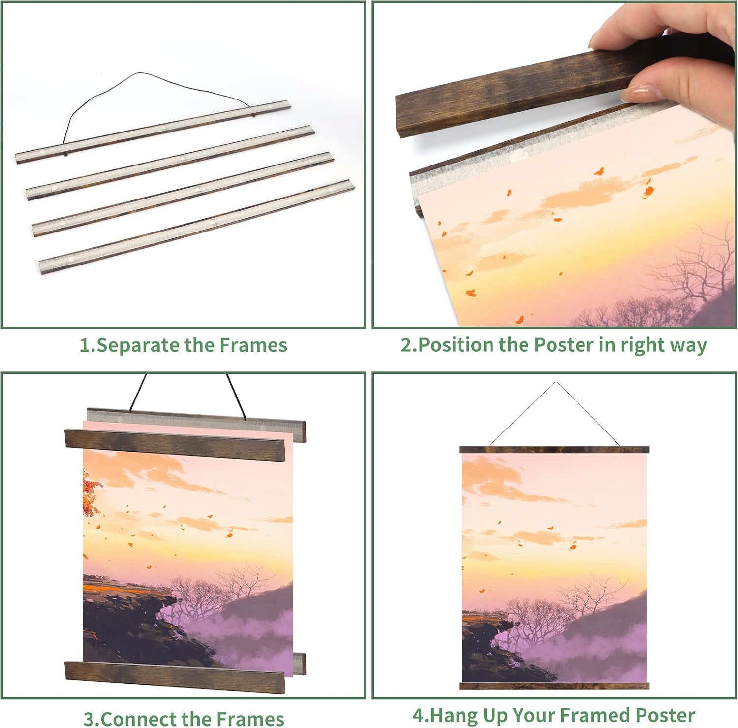 Rempry 2 Pack Poster Frames Hanger, 20x28 20x30 20x26 Frame Hangers for Photos, Pictures, Prints, Maps, Scrolls and Canvas Artwork 20" Wide (Walnut)