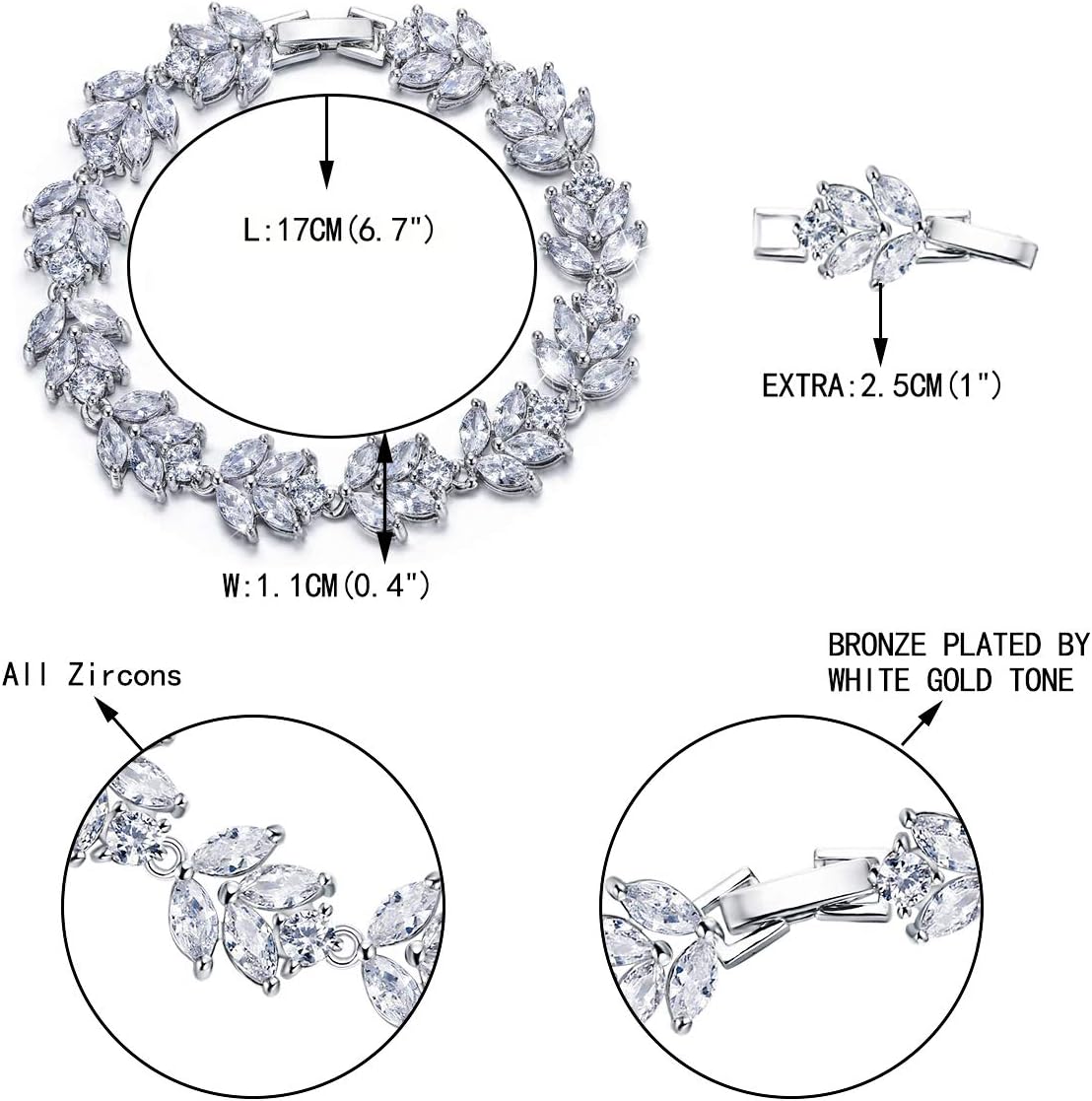 EVER FAITH Wedding Jewerly Hand Accessory Prong Cubic Zirconia Birthstone Marquise Leaf Elegant Tennis Bracelet - Image 6