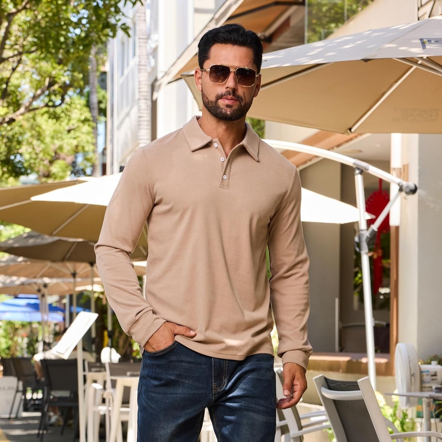 Men's Casual Polo Shirts Long Sleeve Basic Thermal Pullover Tops Classic Collar Solid Golf Shirts - Image 5