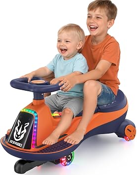 ANPABO 12V Electric Wiggle Car for Kids, 2 Seater, 2x75W Motor, Orange