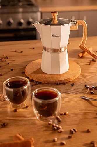 Miniatura 5 de HUDSON Classic - Cafetera espresso para estufa, estilo italiano, 9 tazas, color blanco