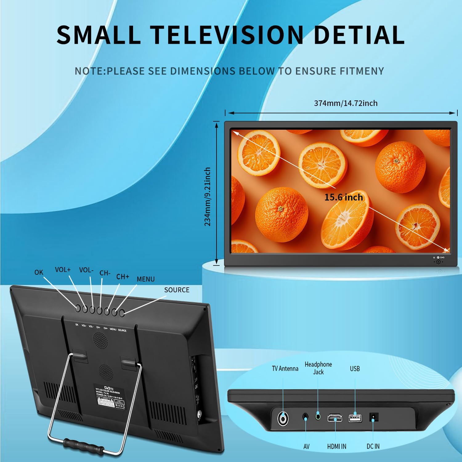 KCR Portable TV 15.6 Pollici DVB-T2 AC/DC - Dettaglio
