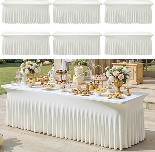 Vista 40 de Paquete de 2 manteles de elastano negro para mesas rectangulares de 6 pies, sin arrugas, elásticos, ajustables, falda de mesa elegante de 6 pies
