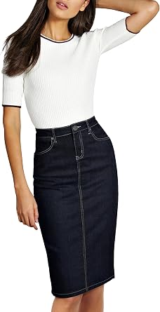 Lexi Womens Stretch Pencil Skirts with Functional Pockets, A Line & Destructed Mini Denim Skirts