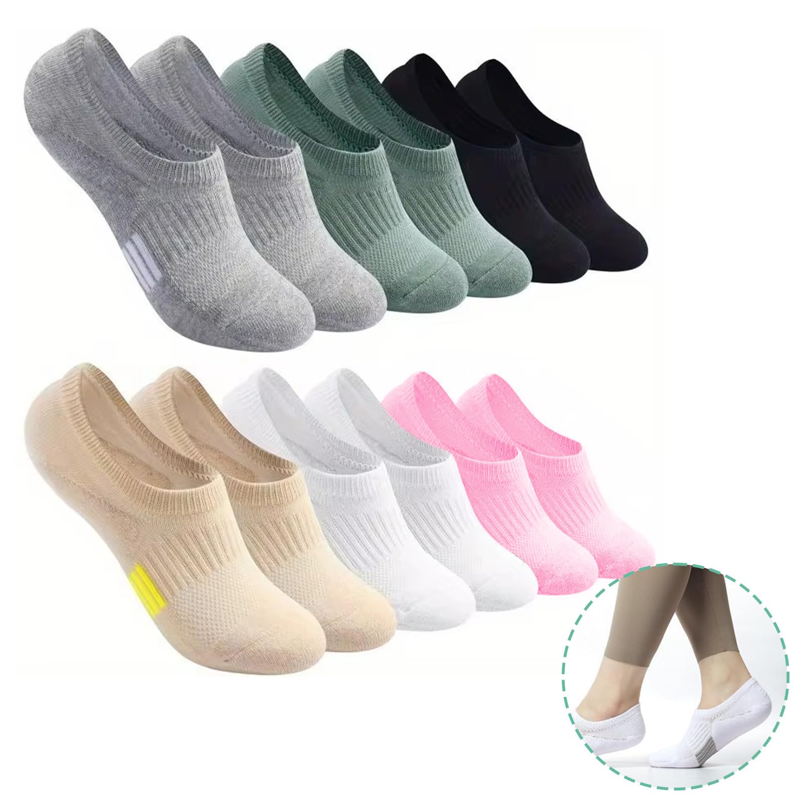 6 par skarpet damskich do sneakersów, 35-38 39-42, skarpety do biegania, niewidoczne, antypoślizgowe, silikonowe, krótkie, niewidoczne, oddychające, bawełniane, sportowe, prezenty dla kobiet, białe