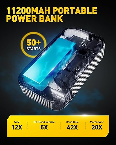 Miniatura 5 de Arrancador de salto con compresor de aire, puente portátil AUXITO 6000A para automóvil, inflador digital de neumáticos de 150 PSI, caja de salto de