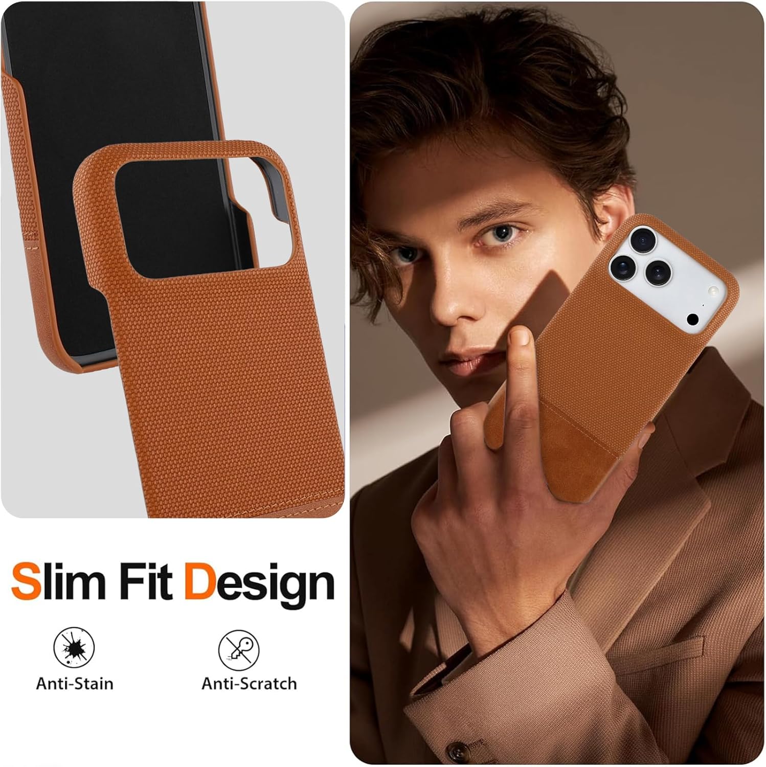 SOKAD Leather Case for iPhone 17 Pro Compatible with Magsafe, Vintage Elegant Design for Men Women, Thin Slim Half-Wrap Anti-Slip Protective Phone Case for iPhone 17 Pro 6.3", Dark Brown