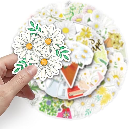 Miniatura 3 de Calcomanías de flores, paquete de calcomanías florales con temática de margaritas para botella de agua, laptop, álbumes de recortes, teléfono,