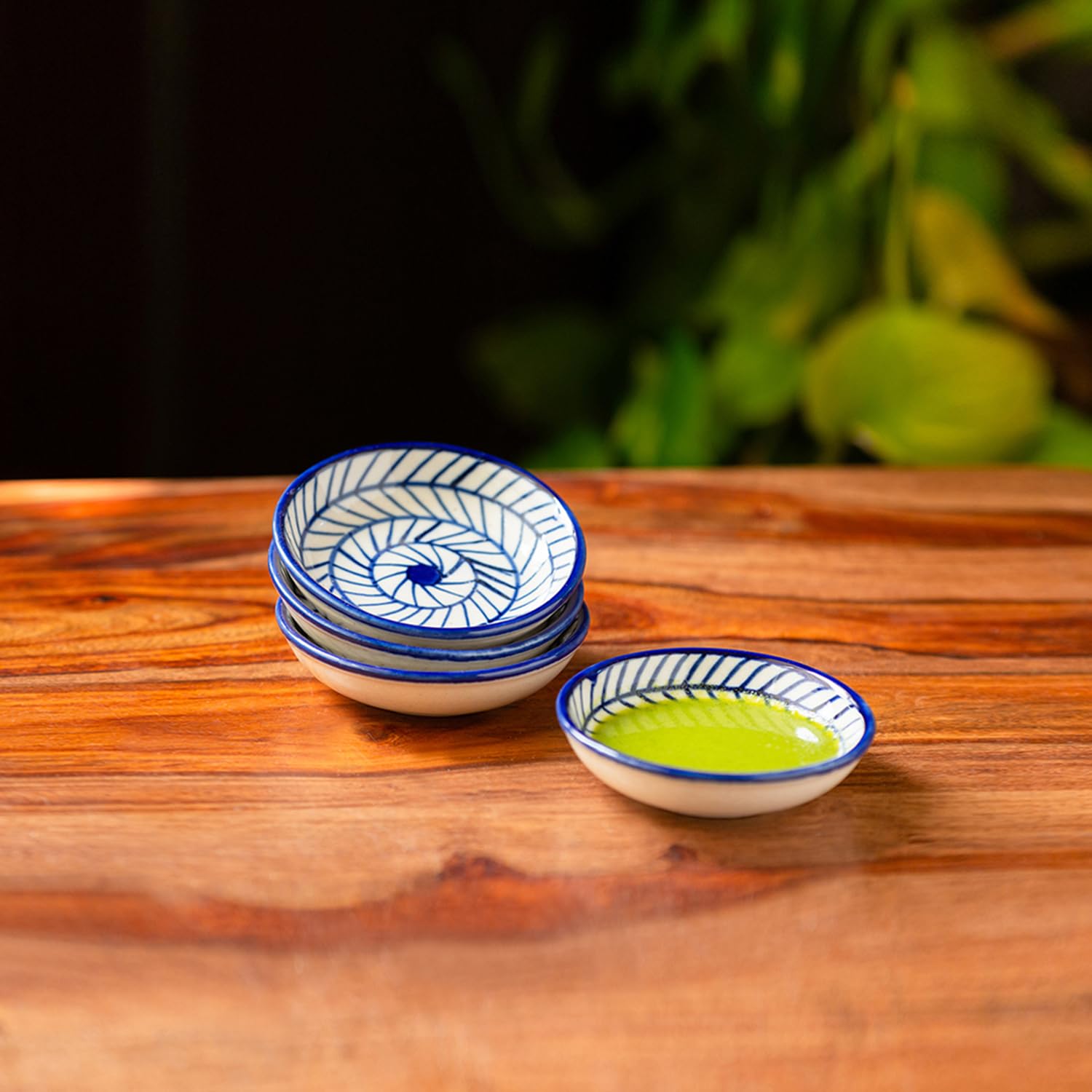 ExclusiveLane " Indigo Chevron Ceramic Modern Chutney Bowl (Set of 4, 25 ml, Microwave Safe)|Hand-Painted Chutney Bowl for Kitchen Dining Table Bowl (B08KWKZ74P) Amazon Price History, Amazon Price Tracker