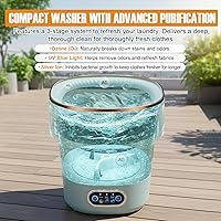 Vista 5 de Lavadora portátil plegable, mini lavadora de 13L con cesta de centrifugado Para ropa interior, calcetines, ropa de bebé Ideal para apartamentos