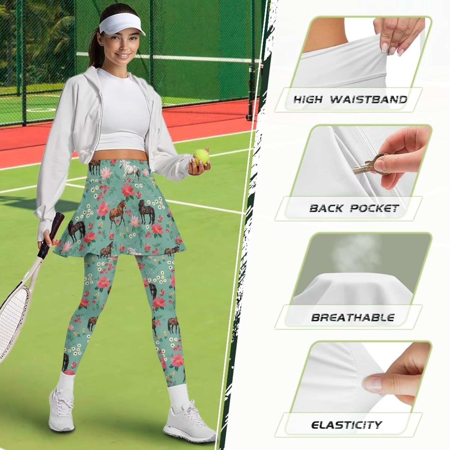 Skirted Legging for Women Printed Yoga Legging with Pockets Skirts Tennis Leggings Clothes XS-3XL