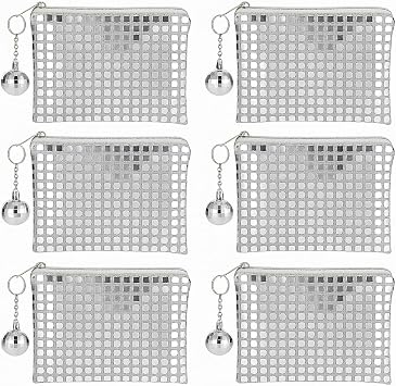 6 Pack Disco Sequin Makeup Bag for Women, Glitter Cosmetic Pouch & Party Clutch Purse, Sparkly Travel Organizer for Bachelorette, Concert, Festival, or Night Out Gifts 6, Silver