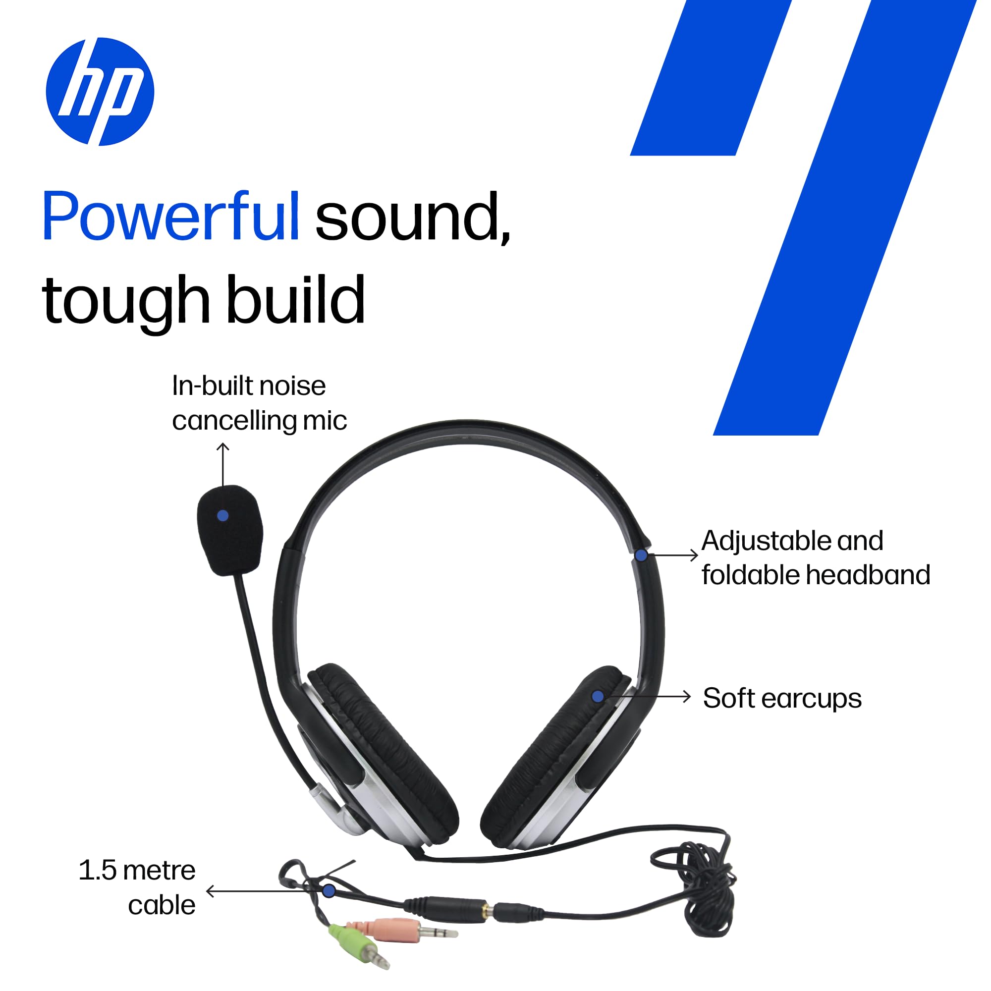 HP Wired On Ear Headphones with Mic with 3.5 Mm Drivers, in-Built Noise Cancelling, Foldable and Adjustable for Laptop/Pc/Office/Home/ 1 Year Warranty (B4B09PA) — Amazon image 6