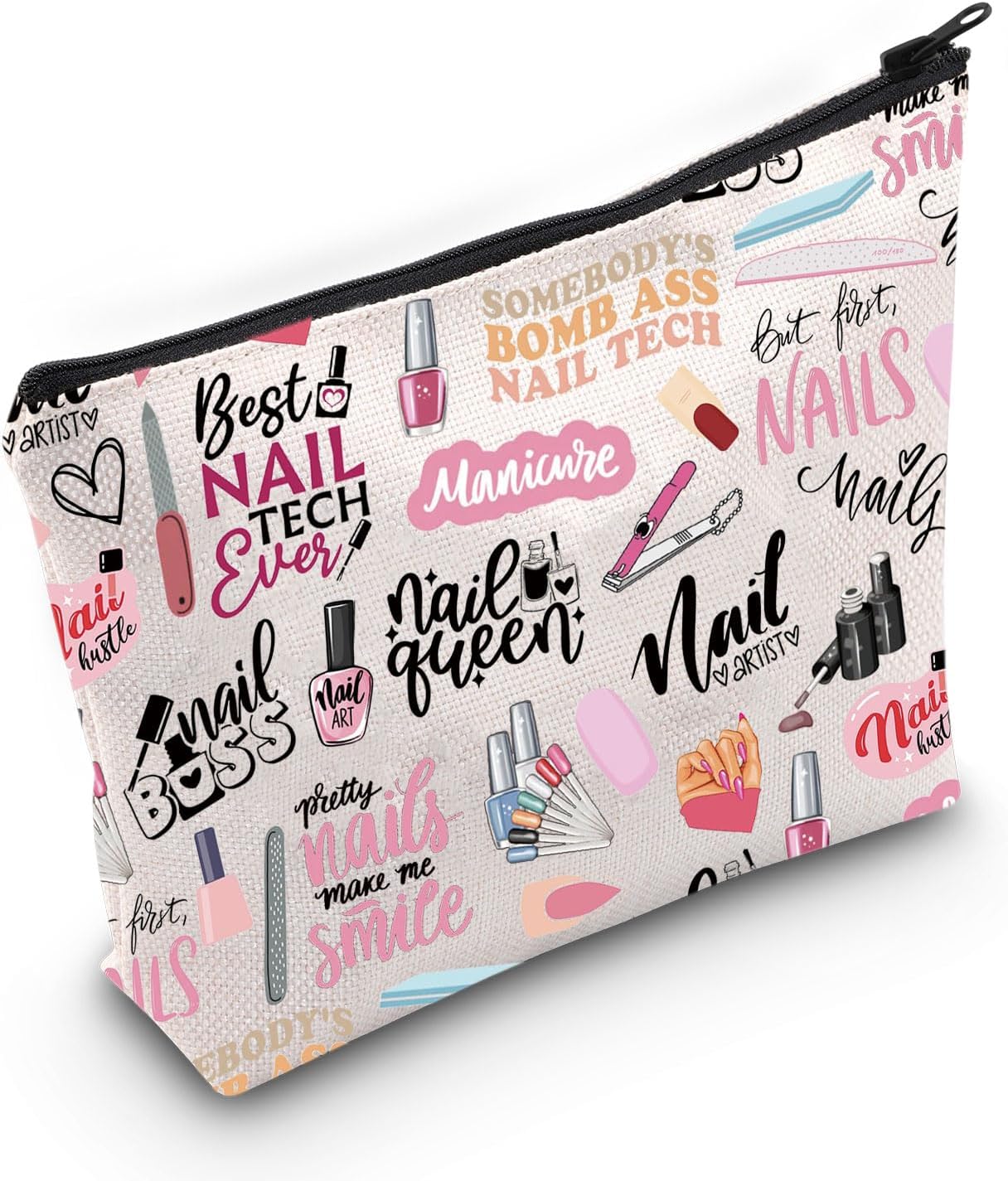 WCGXKO Nail Technician Gift – Quotes Inspired Canvas Makeup Bag for Nail Artist