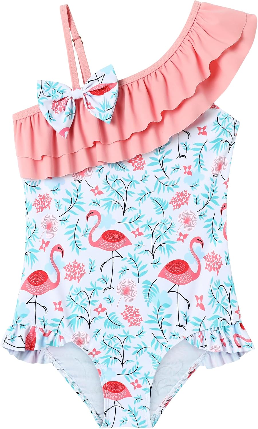 Girls Swimsuits Cute Bow Ruffle One Piece Bathing Suits with Adjustable Straps Swimwear Quick Dry Size 3-8 Years
