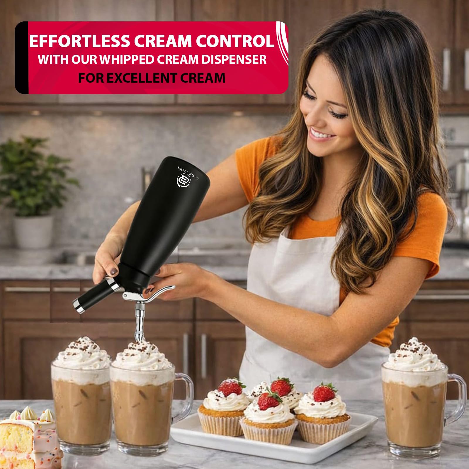 Distributeur professionnel de crème fouettée en aluminium de 500 ml avec 5 embouts de décoration – Machine à crème fouettée avec 2 brosses de nettoyage – Boîte de crème fouettée faite maison robuste