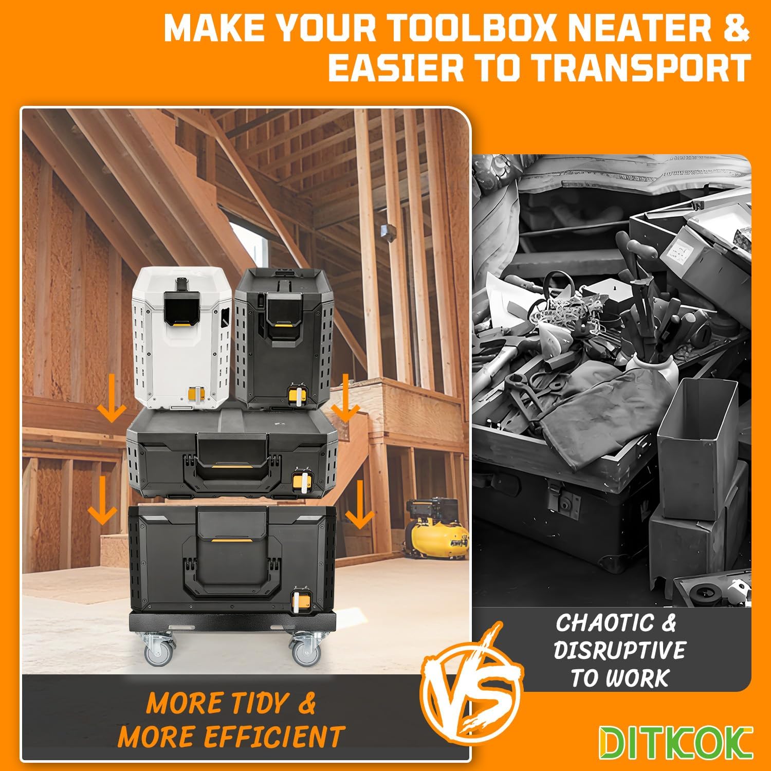 Heavy Duty Metal Tool Box Dolly for ToughBuilt StackTech, Metal Rolling Utility Cart for ToughBuilt Toolbox, Black Tool Box Cart with Lockable Wheels for Workshop & Garage (No Toolbox)