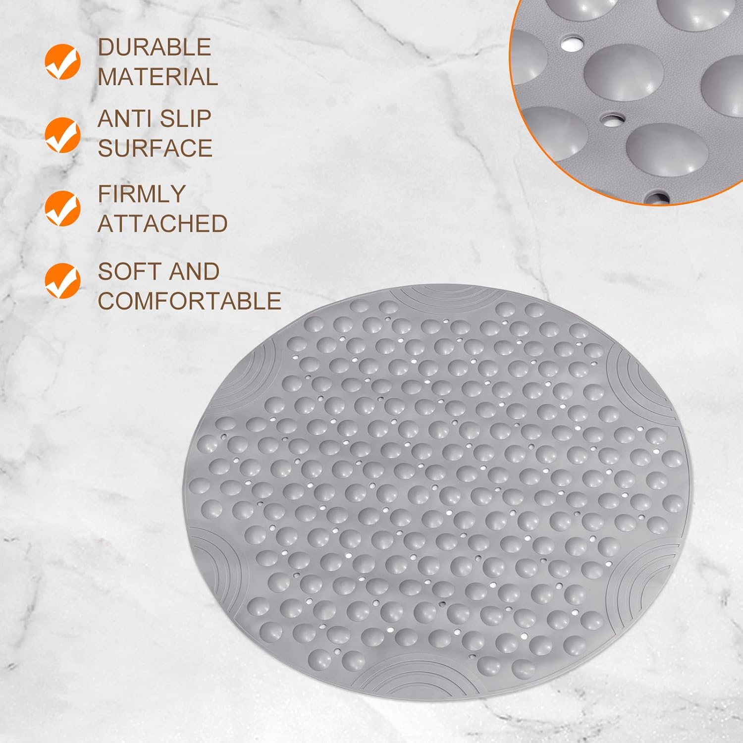 uxcell Bath Tub Shower Mats, 25.6" x 25.6" PVC Round Shape Shower Mat with Drain Holes, Suction Cups for Bathroom Bathtub Mats Grey