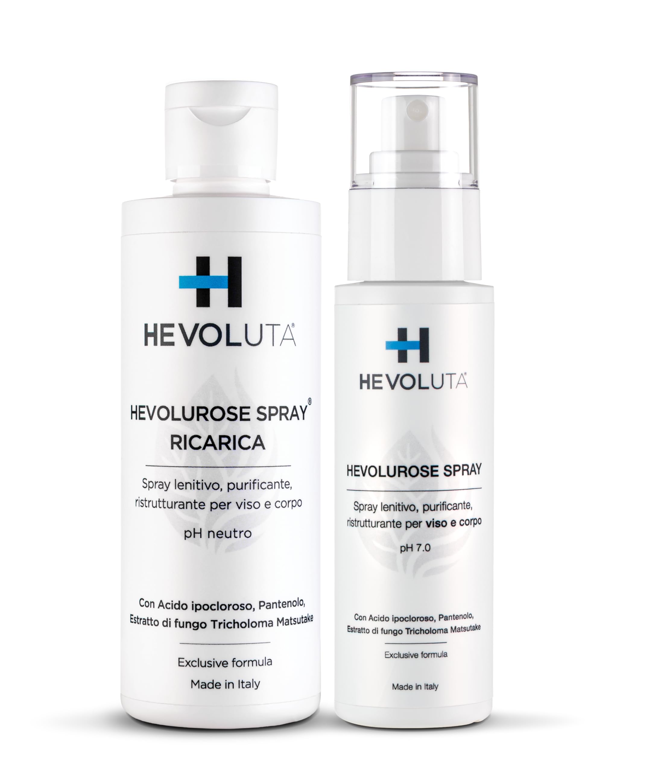 Hevolurose Spray con Acido Ipocloroso, Sollievo per Pelle Sensibile, Acne, Scottature e Punture Insetti, Antibatterico Spray Lenitivo e Rinfrescante - Formato 100 ml + ricarica 200 ml -