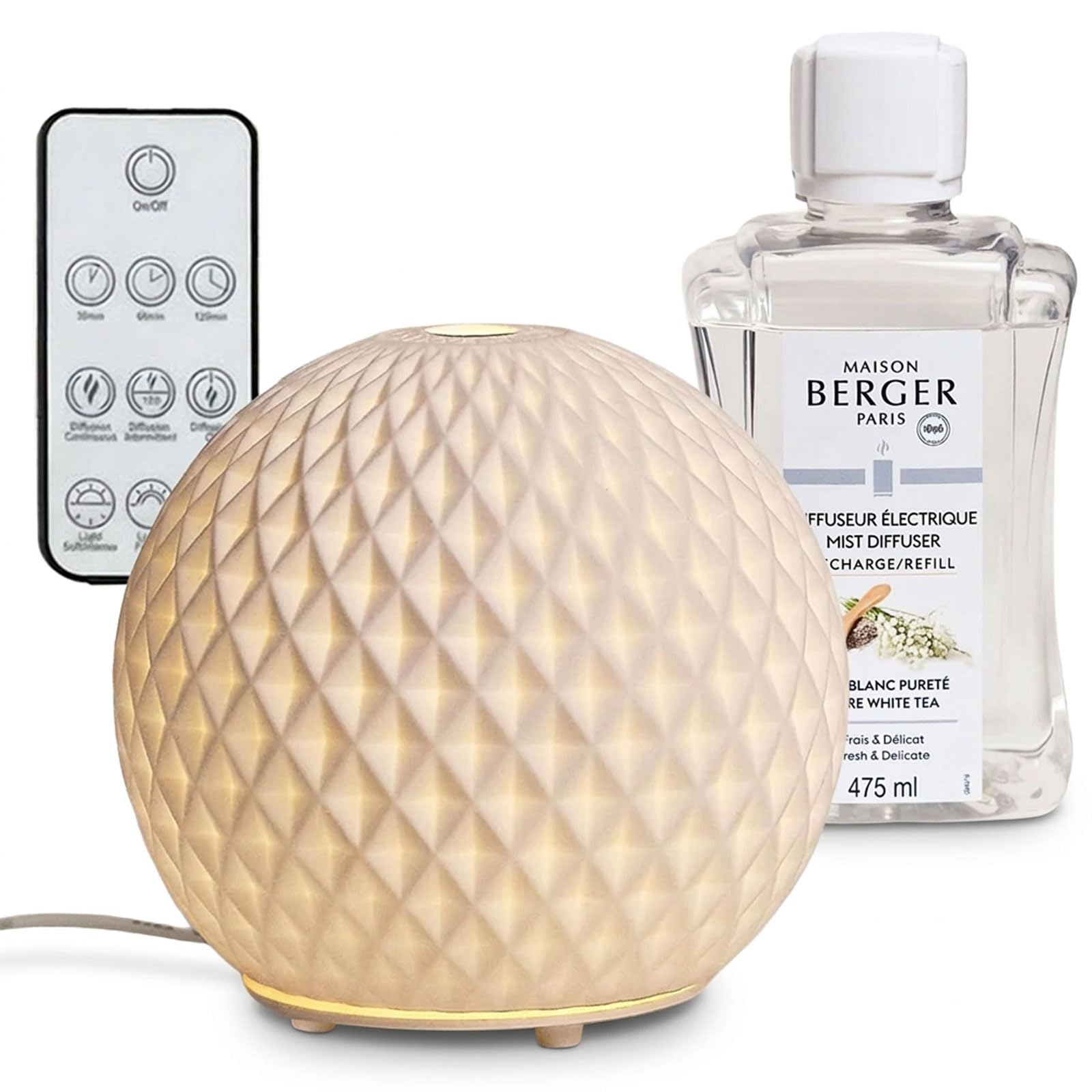 Diffuseur électrique Maison Berger Sphère en céramique blanche avec recharge Thé Blanc 475 ml