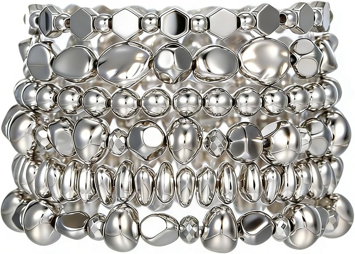 CSIYANJRY99 Gold Silver Beaded Bracelets Stack for Women Non Tarnish Stretch Stackable Bracelet Elegant Chunky Cross Layering Jewelry