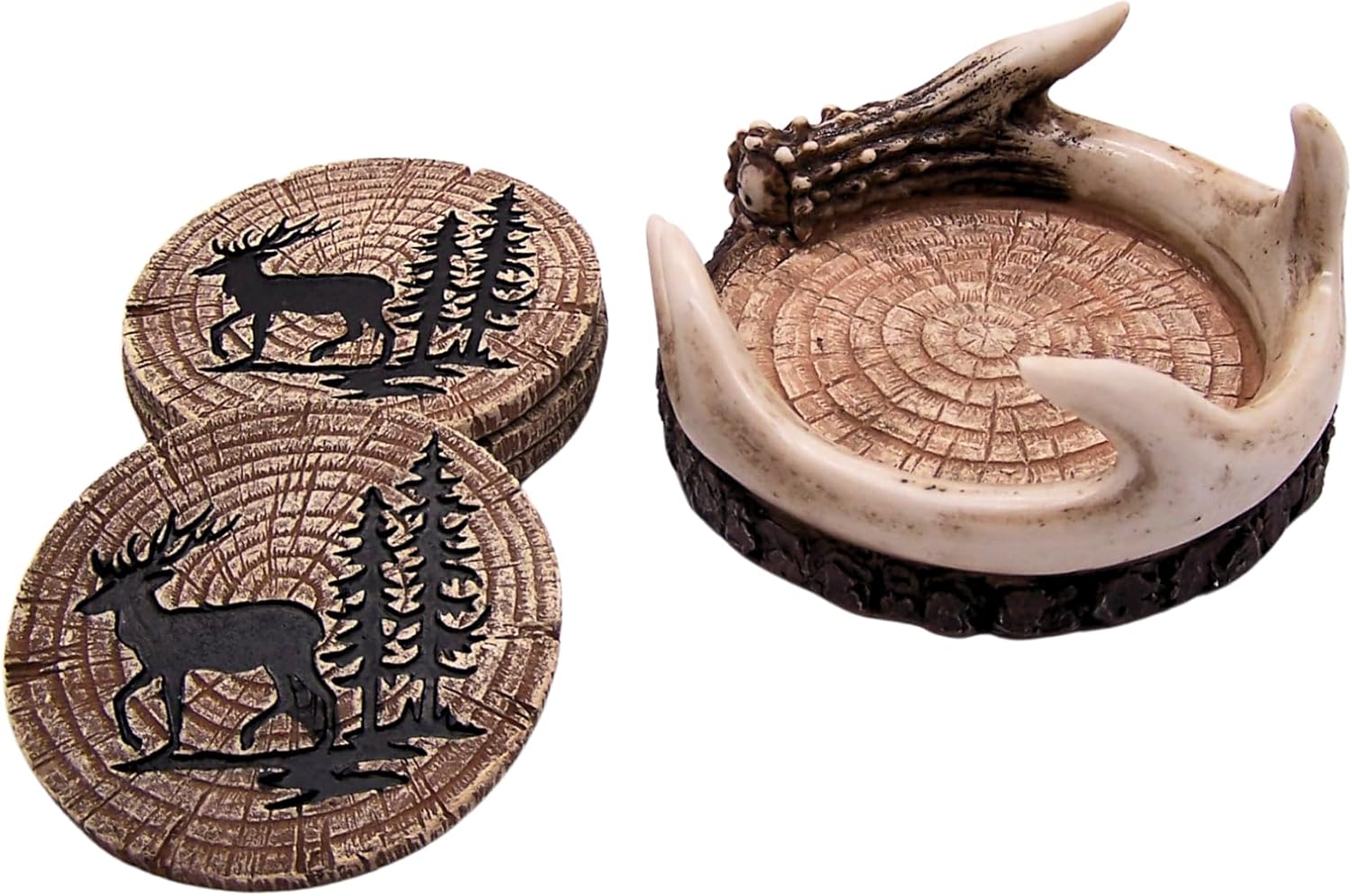 Deer Antler Coaster Set, Rustic Bar & Kitchen Decor, Cabin Accessory, Set of 4 Coasters, 2.5 Inches - Image 2