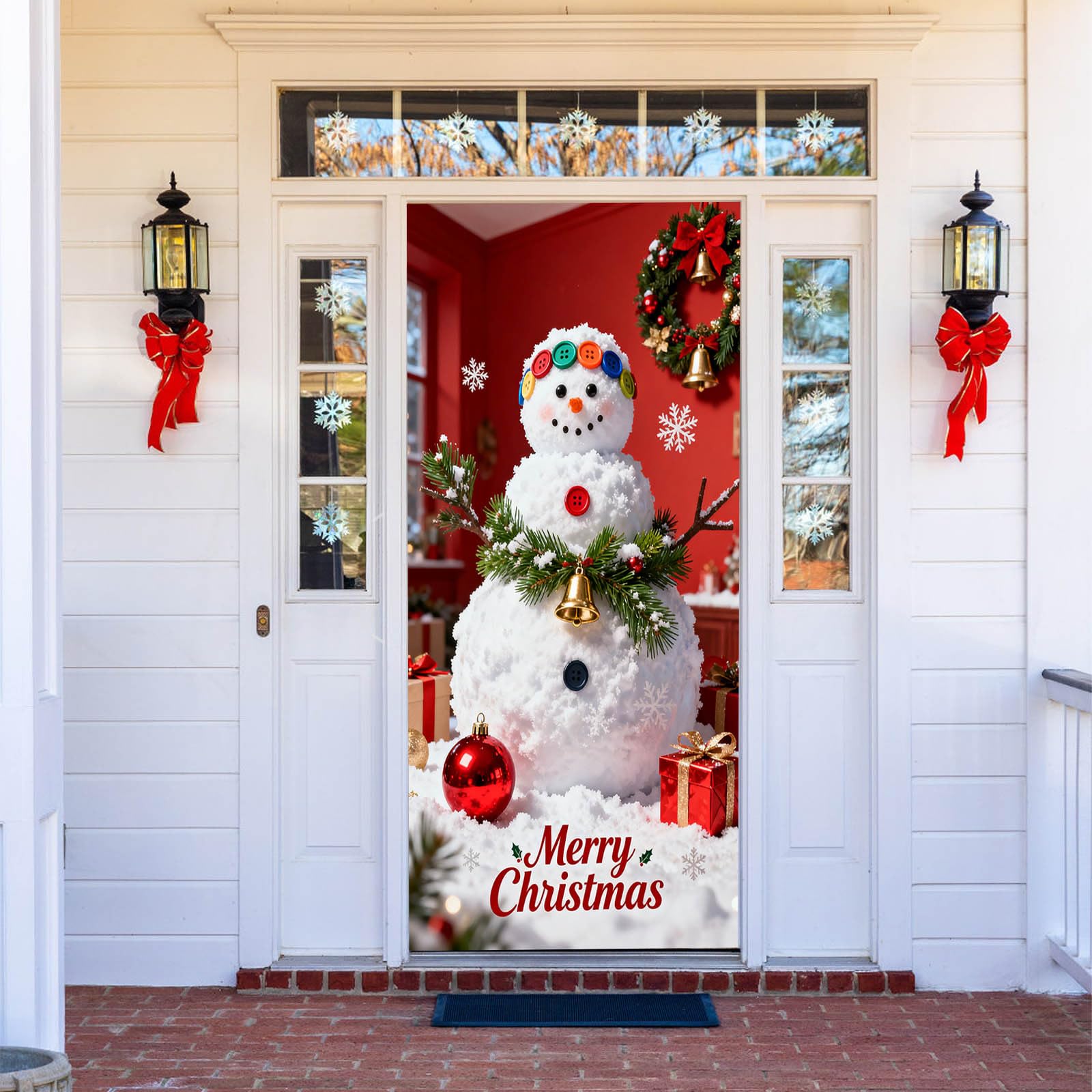 Christmas Door Cover Elastic, 3x7Ft Christmas Front Door Decoration Cover, Xmas Door Covers for Front Doors, Funny Winter Holiday Decoration for Indoor/Outdoor Home Kitchen (Red_H)