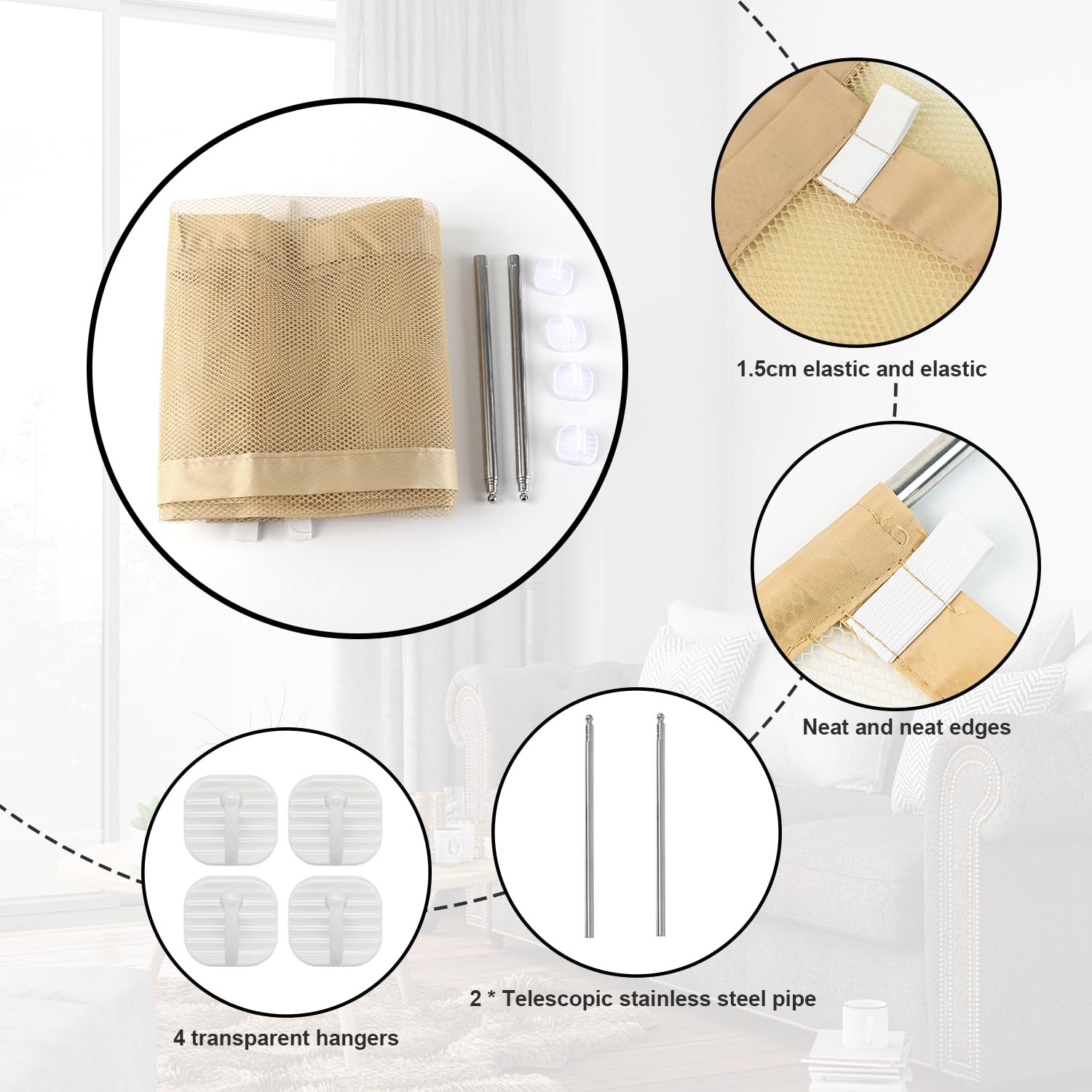 Cancello Cani, Barriera per Cani Cancelletto per Scale per Bambini Senza Trapano per Animali Domestici, Cani e Gatti con 4 Ganci Adesivi, 110 X 72 cm, Beige