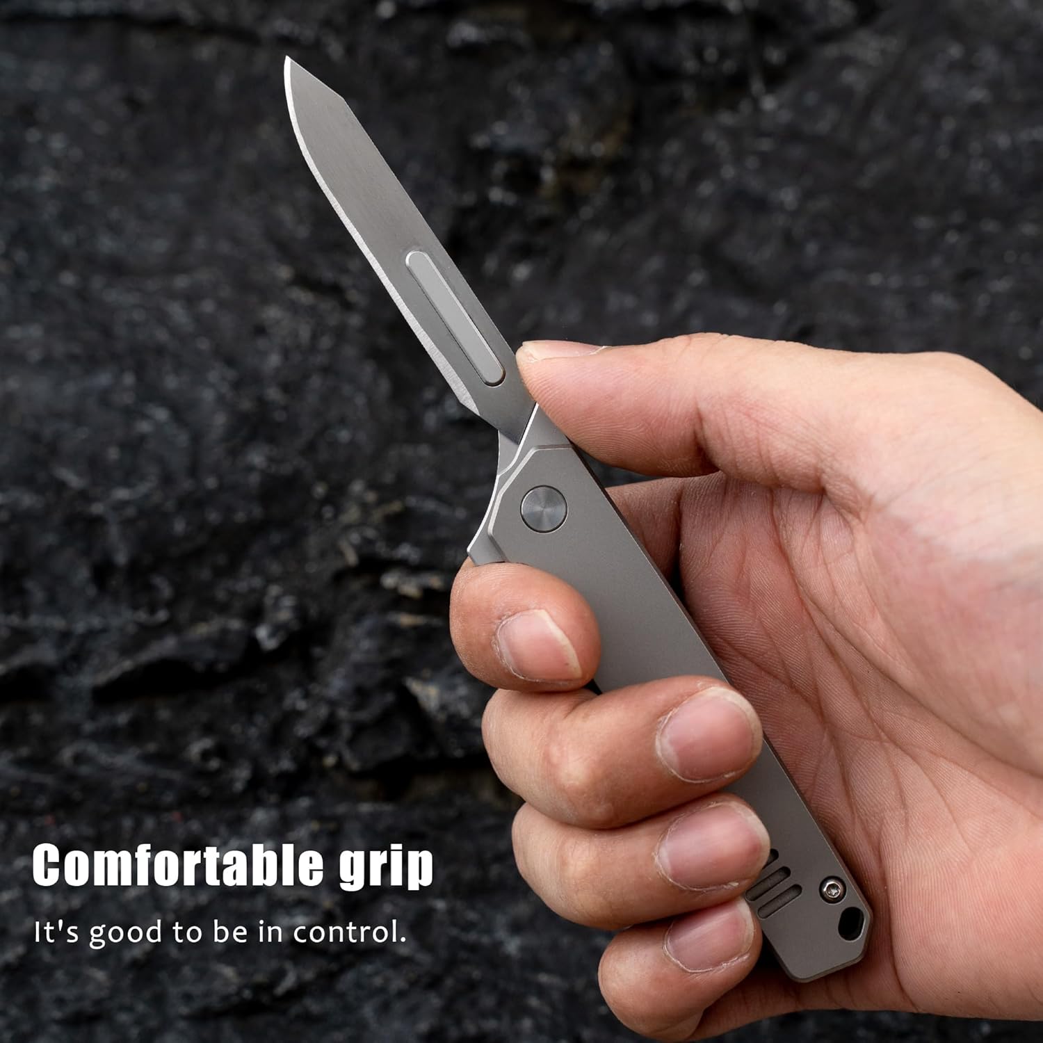 OLITANS T058 Folding Scalpel Knife, 3.6'' Titanium alloy handle, with 10pcs #60 Stainless Steel Blade, Utility EDC Pocket Knife with Back Clip 1.4oz