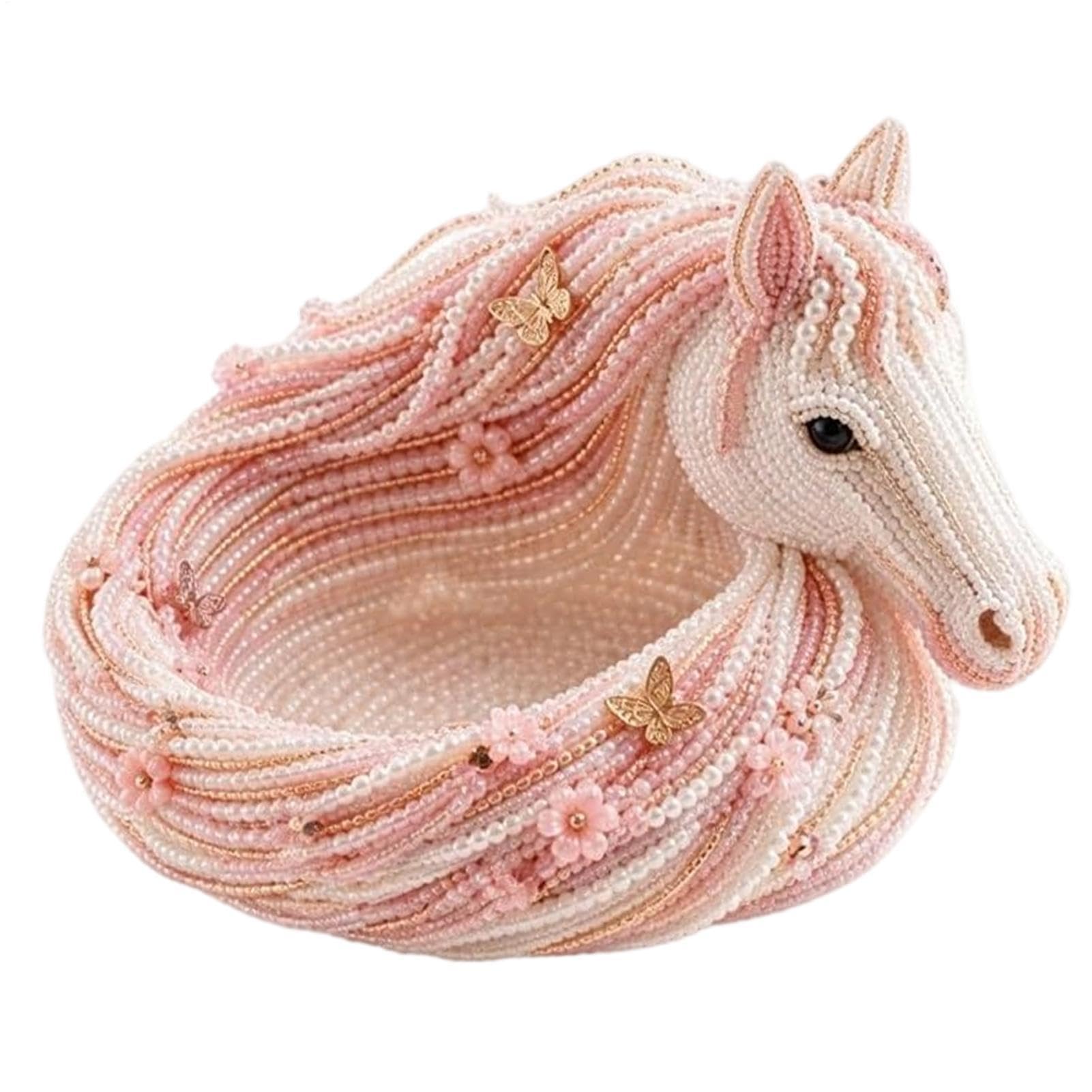 Plateau à clés design cheval en perles : l'élégance chic pour votre entrée
