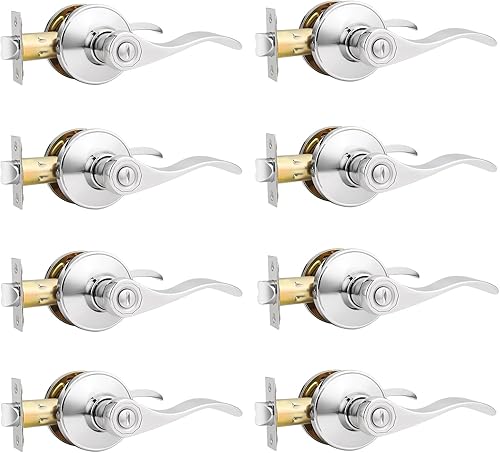 Miniatura 73 de Probrico - Paquete de 10 manillas de privacidad para puerta de dormitorio y baño, estilo ondulado, con palancas de níquel satinado.