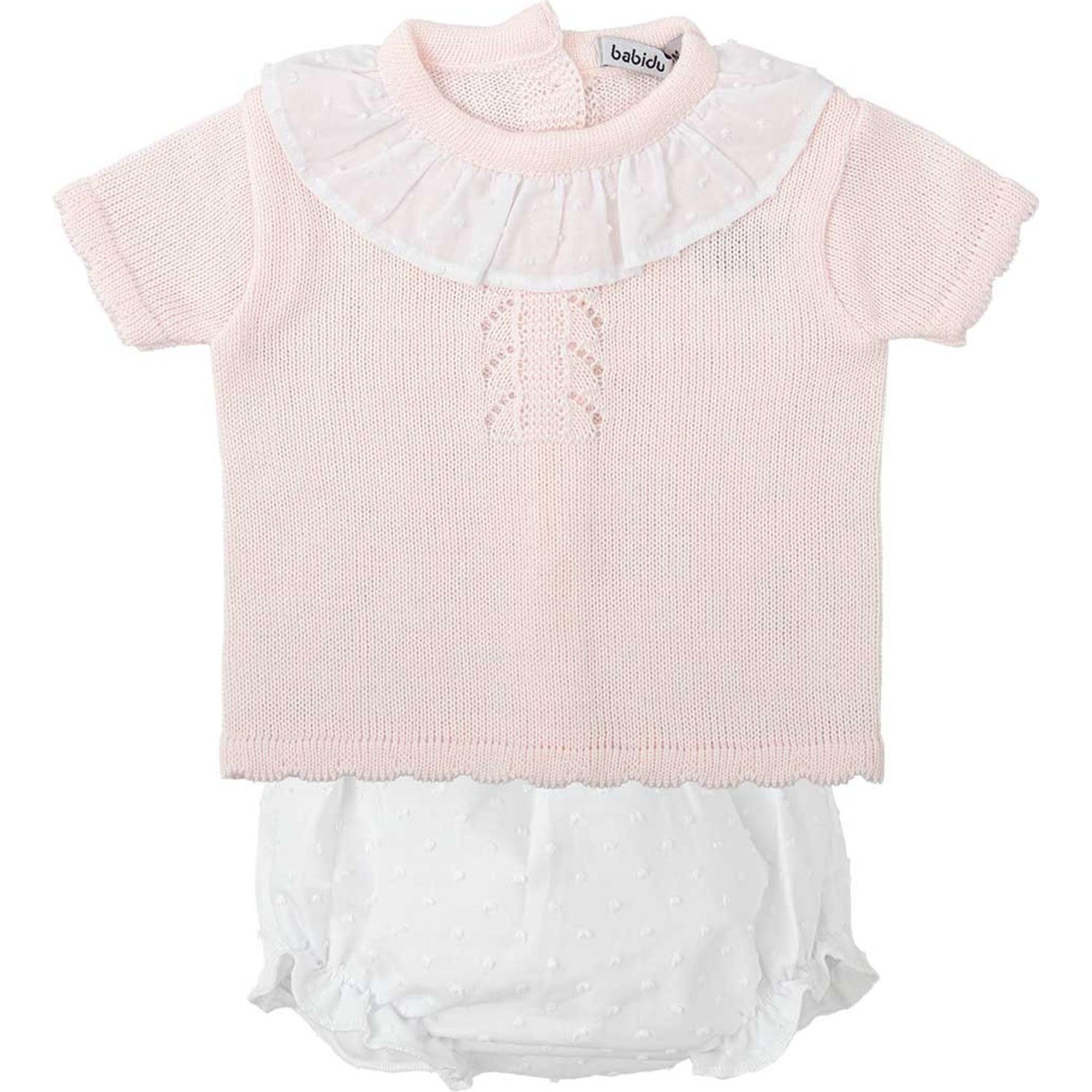 BABIDU Conjunto para bebé Y Niña con Ranita Estampada Cuadro Vichy Y Camiseta De Manga Corta con Cuello Volante Set Bambino Unisex-Bimbi