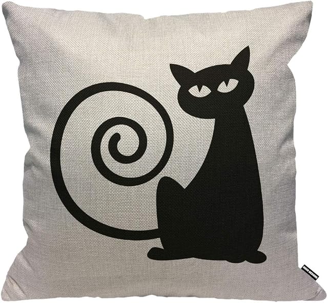 HGOD DESIGNS Cushion Cover Cat Black Cat with Funny Circle Tail Throw Pillow Cover Home Decorative for Men/Women/Boys/Girls Living Room Bedroom Sofa Chair 18X18 Inch Pillowcase