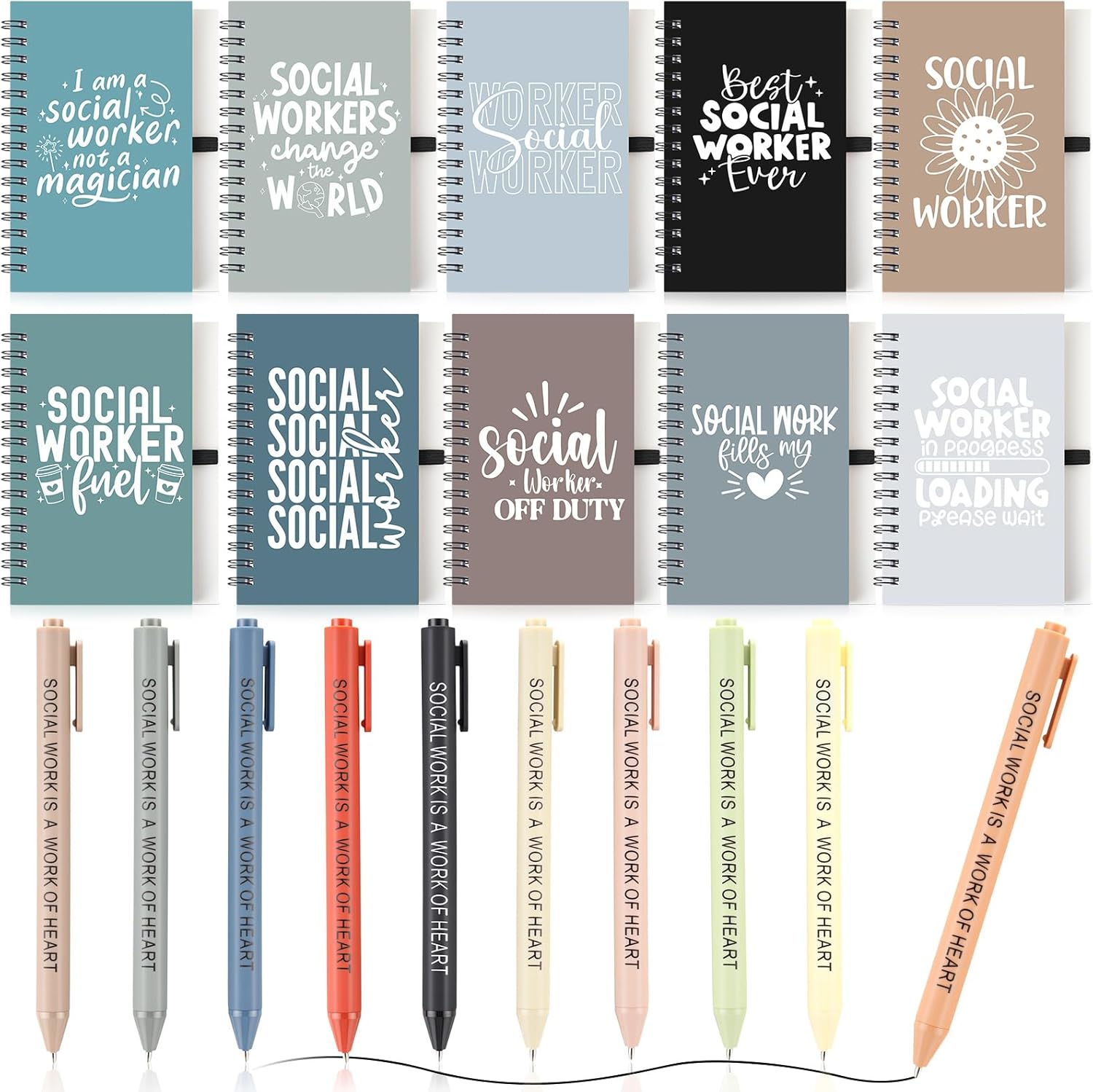 Resurhang 20 Set Social Worker Appreciation Gift Include Inspirational Notebook and Ballpoint Pen Social Work Month Gift for Women Men Volunteer Coworker Retirement(Mixed Color)