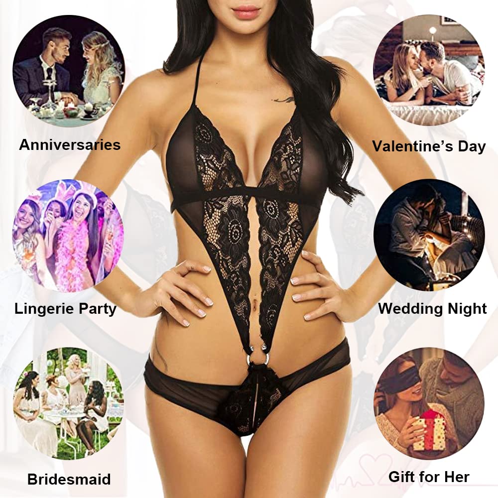 bielizna damska, seksowna, nocna z dekoltem w serek Halter Babydoll z otwartą koronką, erotyczna bielizna, bielizna nocna, bielizna nocna, body do spania