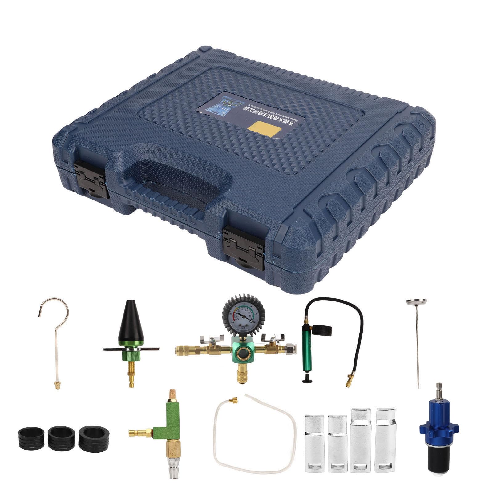CHICIRIS Kit di Ricarica per Vuoto del di Raffreddamento, Tester di Perdite di Pressione del Radiatore in ABS, Rame e Alluminio, Set da 15 Pezzi per Il Controllo delle Perdite di Riempimento del