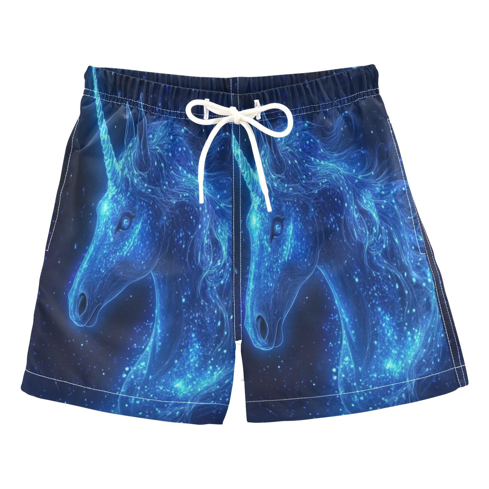 Boccsty Blue Glowing Horse Unicorn Boys Swim Trunks Summer Toddler Beach Board Shorts Kids Swimwear 3T