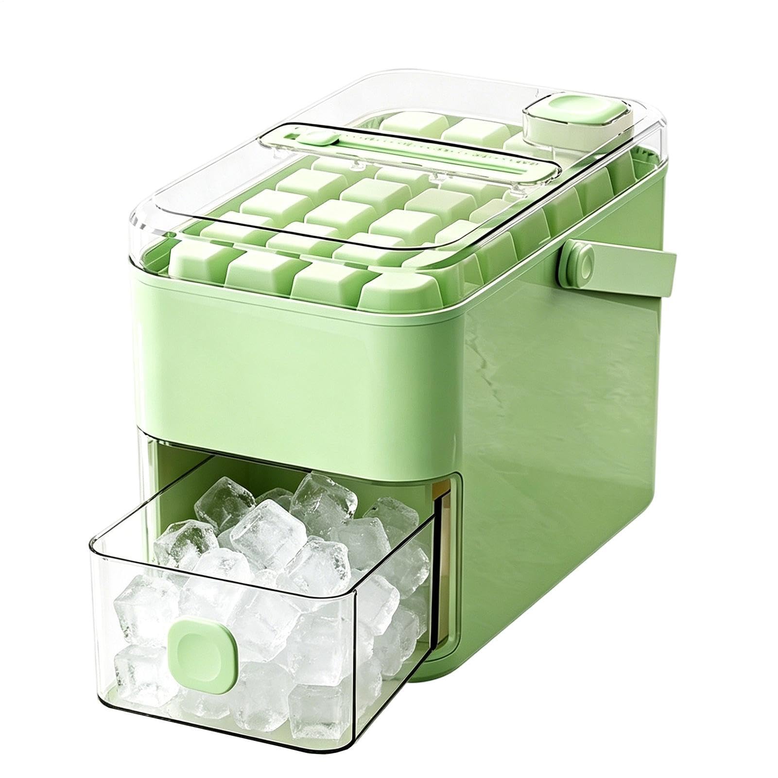 56 Macchina per cubetti ghiaccio con coperchio Easy Press | Vassoio per cubetti ghiaccio con coperchio e manico | Stampo per vassoio per ghiaccios portatile a doppio strato | Set contenitori