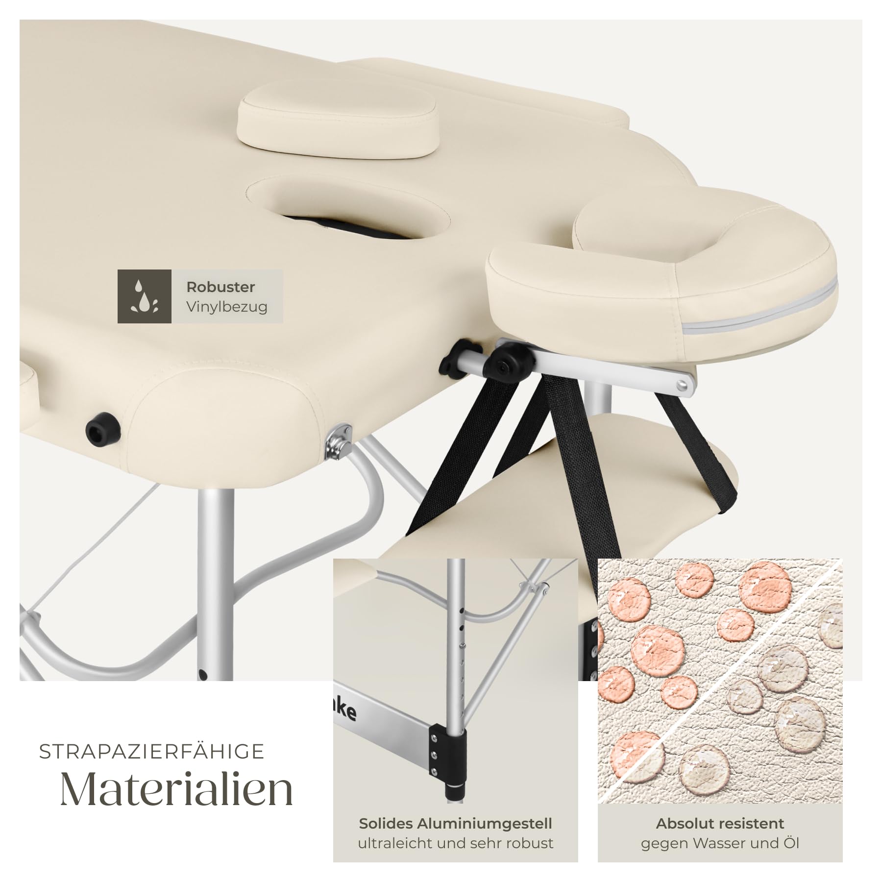 tectake Massageliege 3 Zonen klappbar höhenverstellbar Aluminium Massagetisch tragbar inkl. Zubehör beige