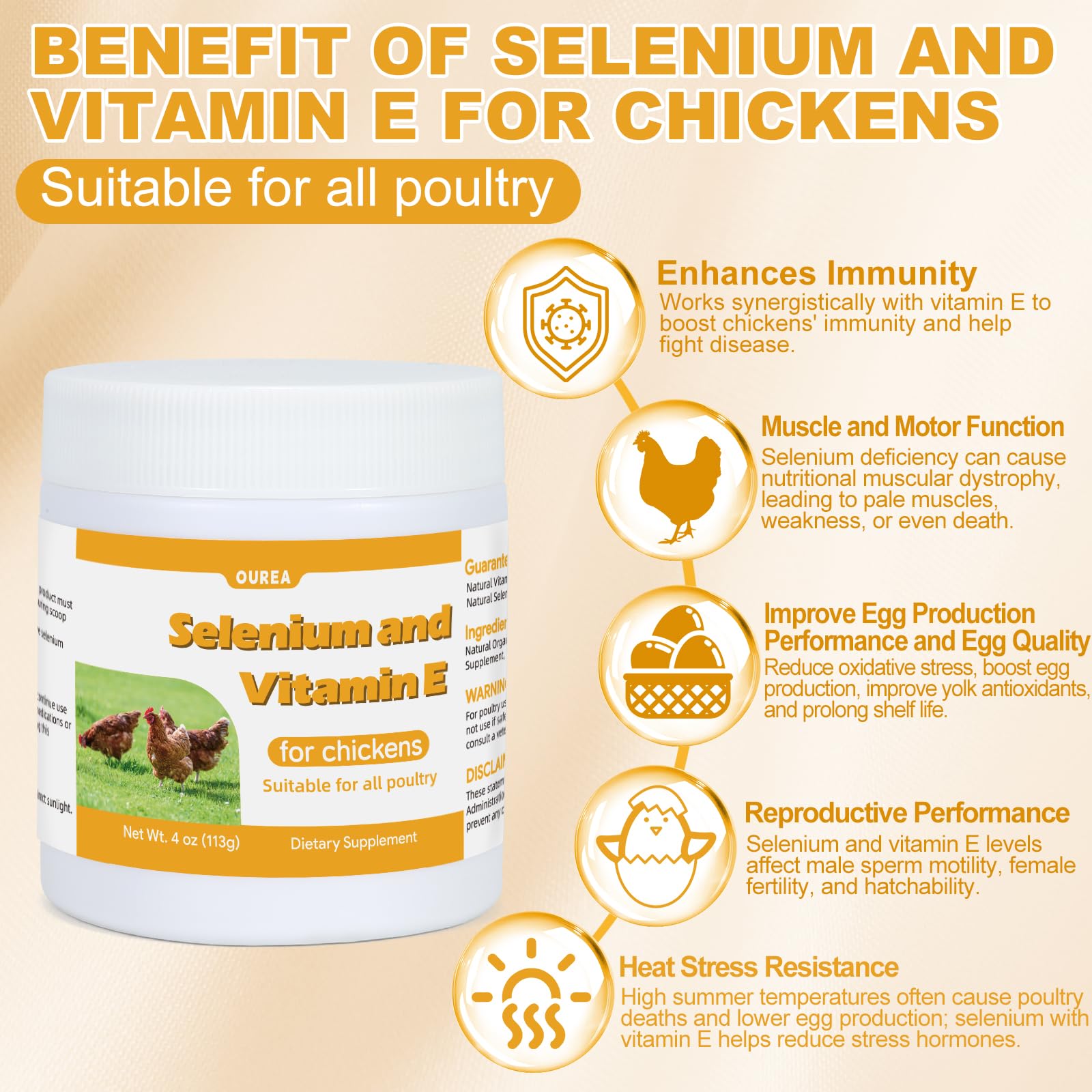 Selenium and Vitamin E Powder for Chickens, Selenium for Chickens, Immune System, Muscle Support & Prevents, Improve Wry Neck, Selenium, Vitamin E Supplements, Suitable for All Poultry, Chicken & More — Amazon image 2