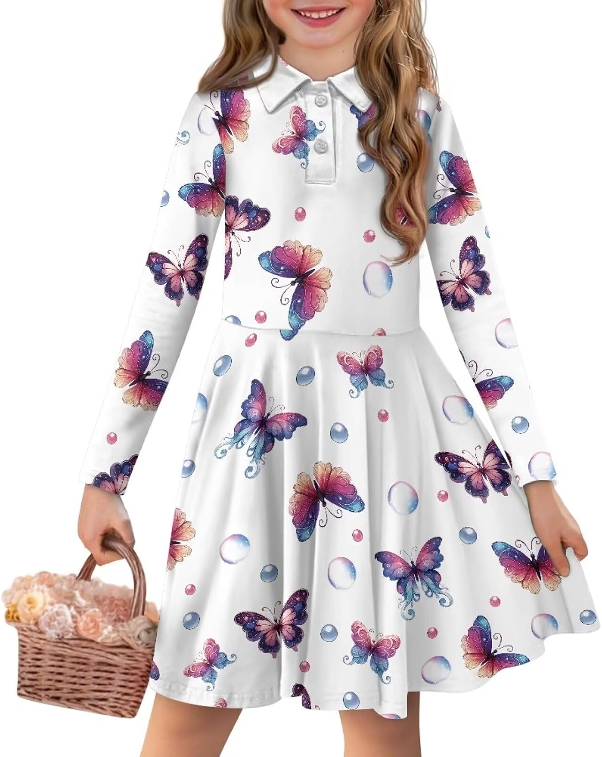 Dress for Girl 3-14T Fall Long Sleeve Clothes A Line Swing Twirly Skater Tunic Dresses Kids Back to School Outfits