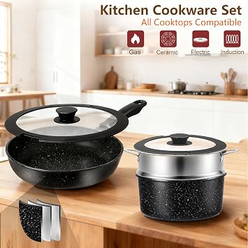 72-Piece Kitchen Cooking Set, Pots and Pans Cookware, Nonstick Cookware Set, Plates and Bowls Dinnerware Knife Set, Kitchen Gadgets & Tools For New Home, Apartment, Mothers Day Gifts