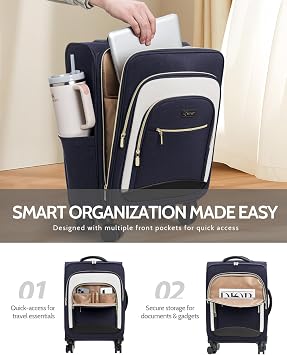 Carry On Luggage 22x14x9 Airline Approved, 20 Inch Softside Suitcase with 360 Spinner Wheels & TSA Lock, Ultra-Lightweight Water-Resistant Large Capacity Luggage for Women & Men