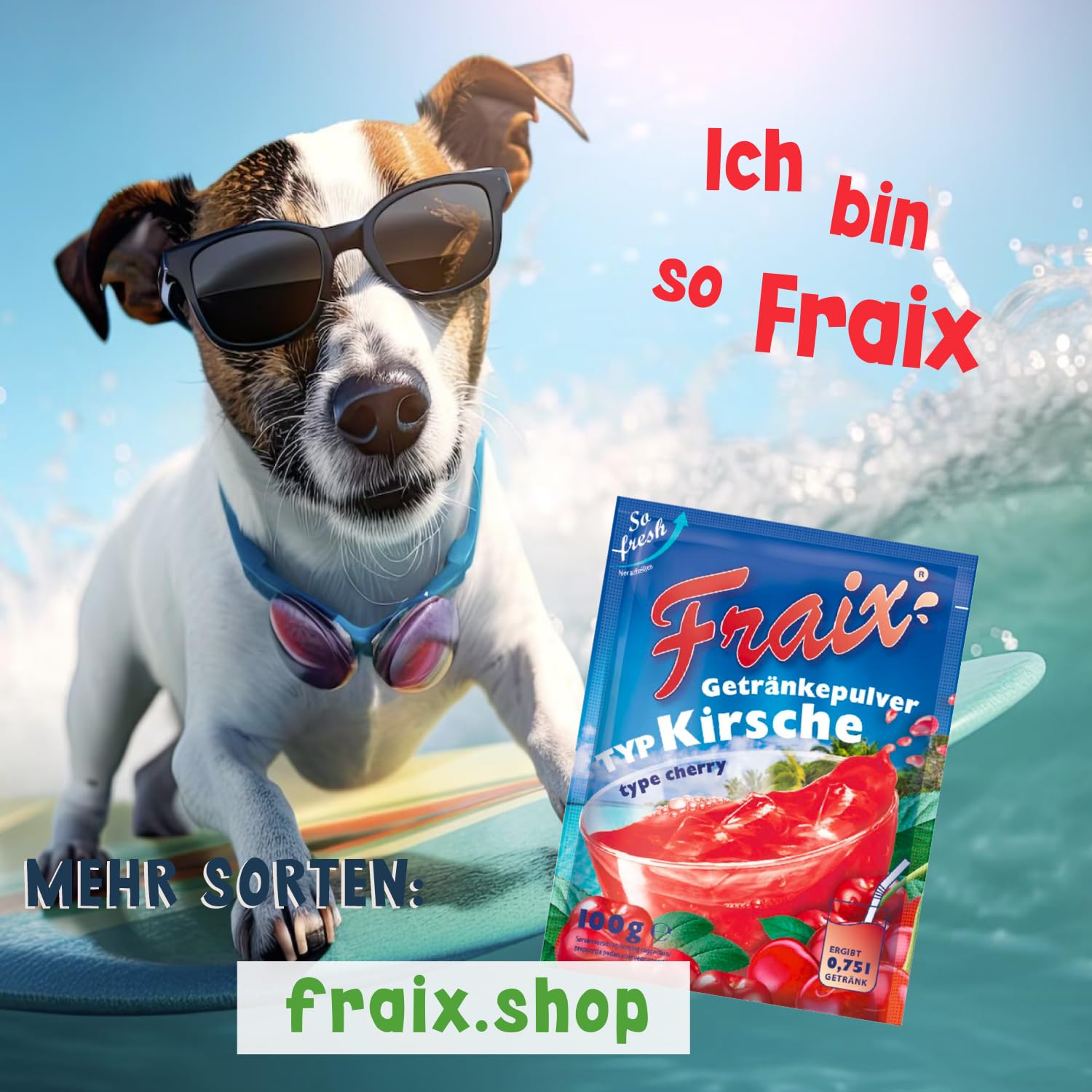 FRAIX Lot de 50 boissons en poudre cerise (50 x 100 g) - Poudre instantanée de fruits au goût cerise - Poudre de fruits parfaite pour les déplacements, les fêtes d'anniversaire