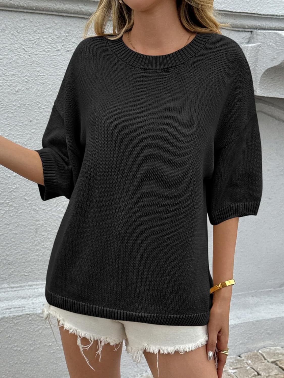 Cicy Bell Womens Short Sleeve Sweaters Oversized Crew Neck Knit Pullover Tops Summer Loose Fit Sweater - Image 5