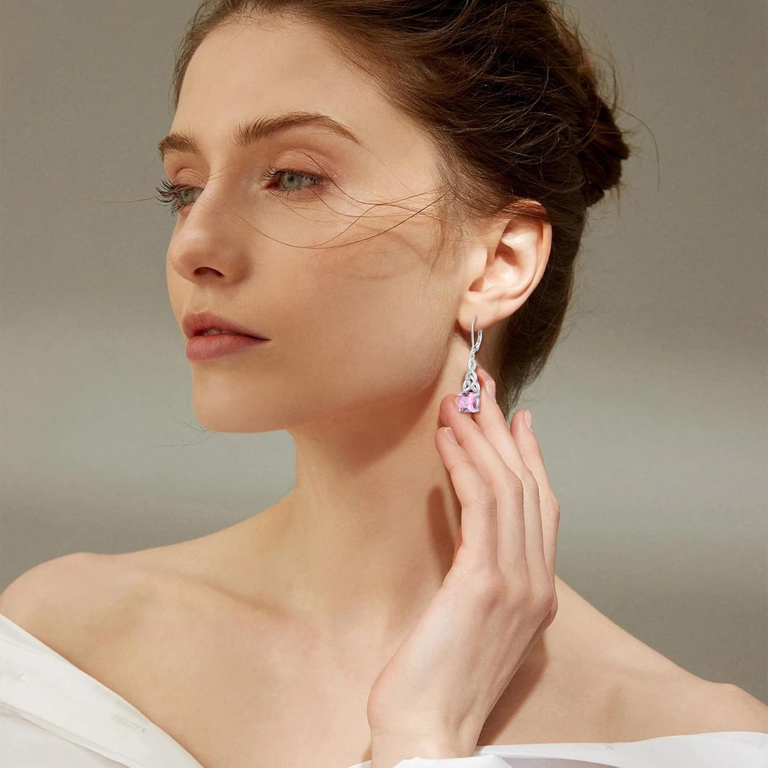 Infinity Celtic Knot Dangle Drop Earrings 925 Sterling Silver Princess Cut Leverback Earrings with Birthstone Irish Jewelry Gifts for Women - Image 2